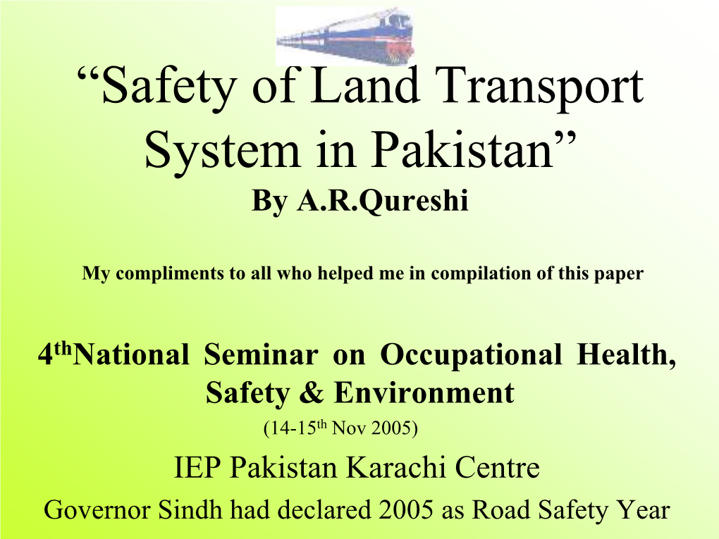 Safety of Land Transport System in Pakistan By