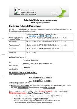 Schadstoffkleinmengensammlung Im Erzgebirgskreis Stationäre Schadstoffsammlung Mobile Schadstoffsammlung