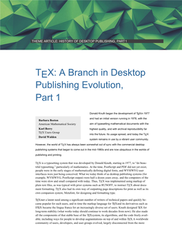 TEX: a Branch in Desktop Publishing Evolution, Part 1