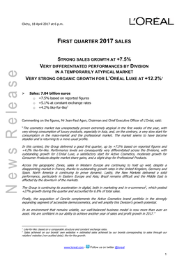 First Quarter 2017 Sales