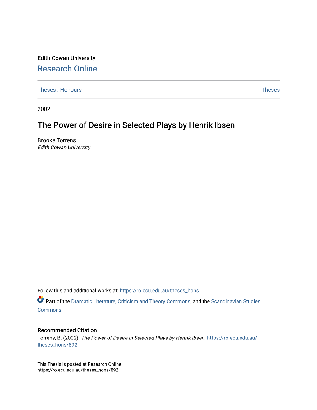 The Power of Desire in Selected Plays by Henrik Ibsen