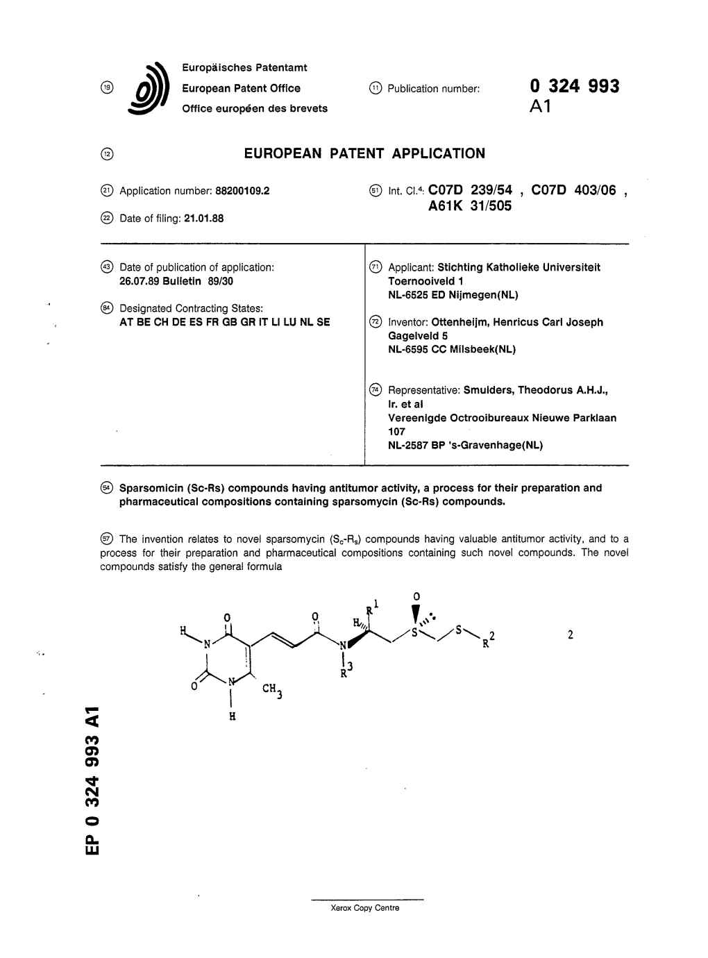 Sparsomicin \Sc-Rs\ Compounds Having Antitumor Activity, a Process for Their Preparation and Pharmaceutical Compositions Contain