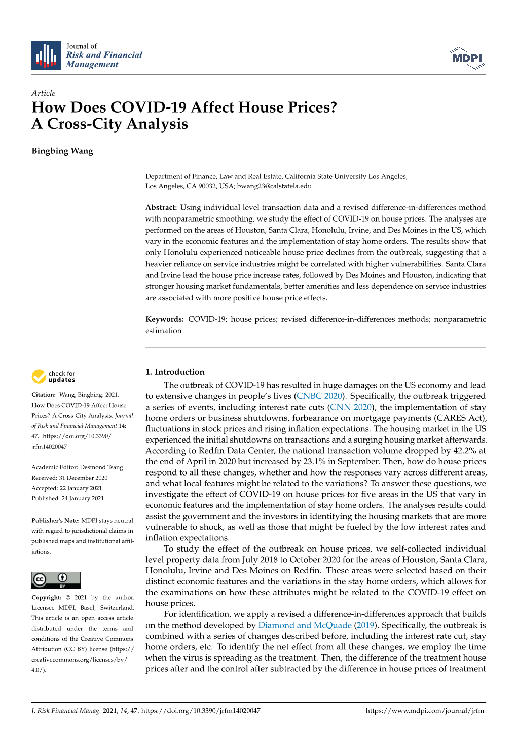 How Does COVID-19 Affect House Prices? a Cross-City Analysis