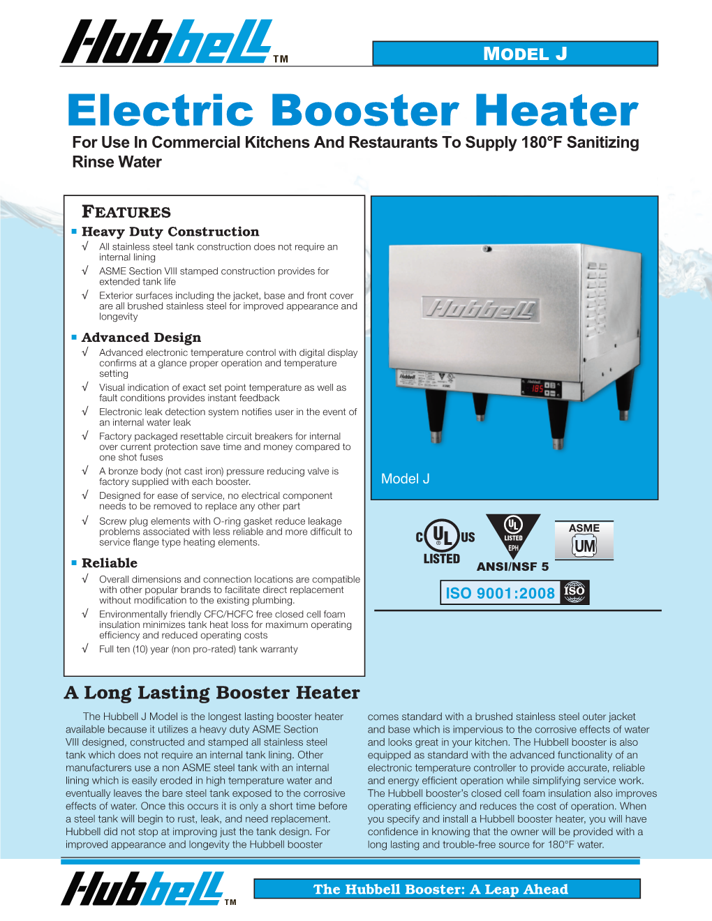 Electric Booster Heater for Use in Commercial Kitchens and Restaurants to Supply 180°F Sanitizing Rinse Water