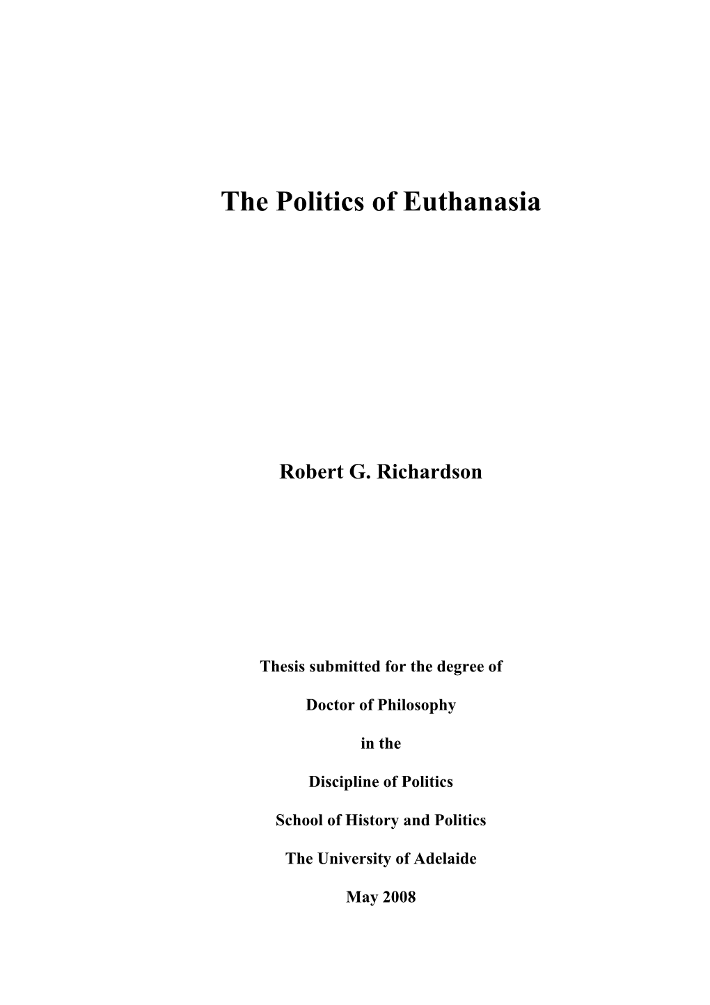 The Politics of Euthanasia