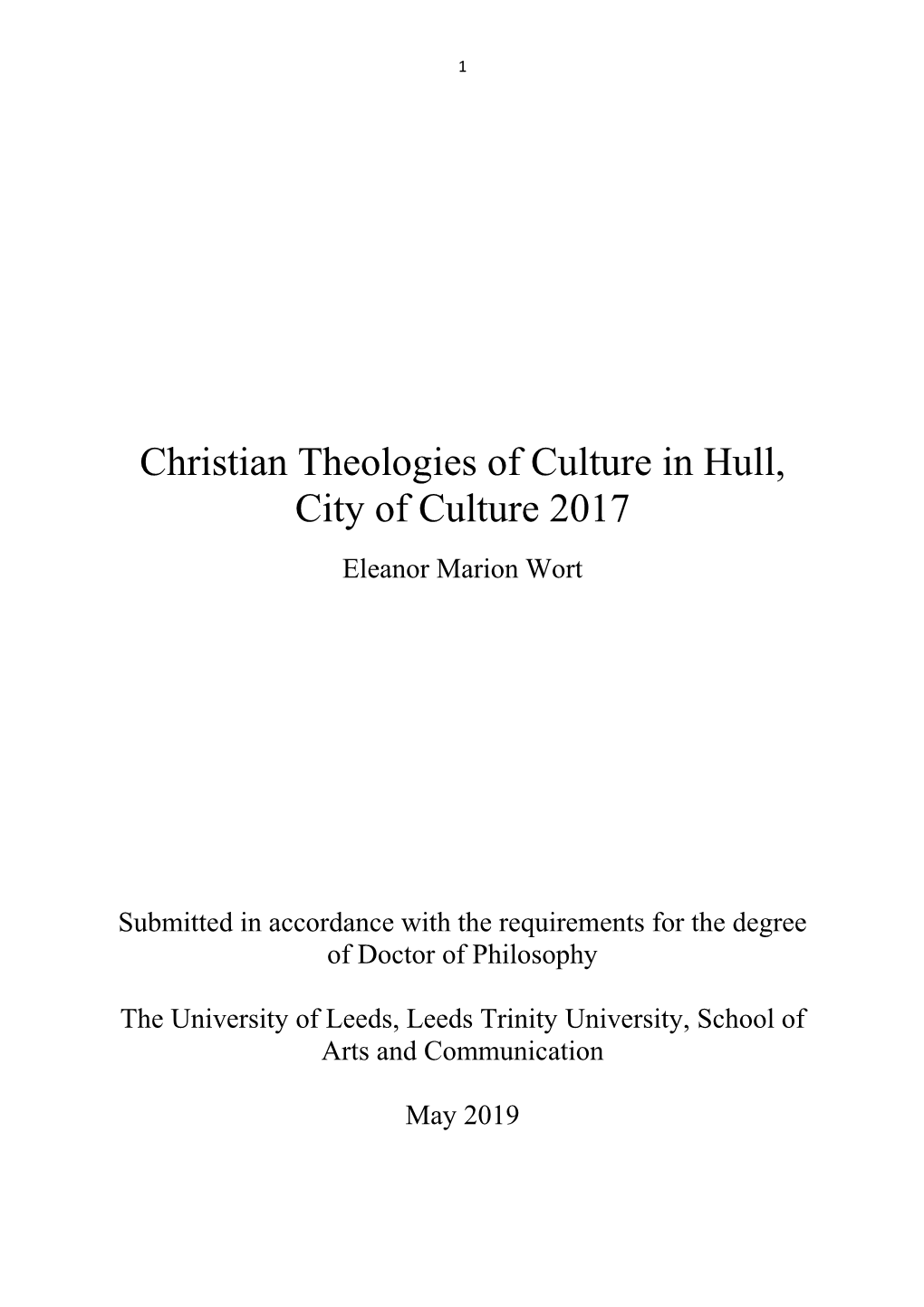 Christian Theologies of Culture in Hull, City of Culture 2017