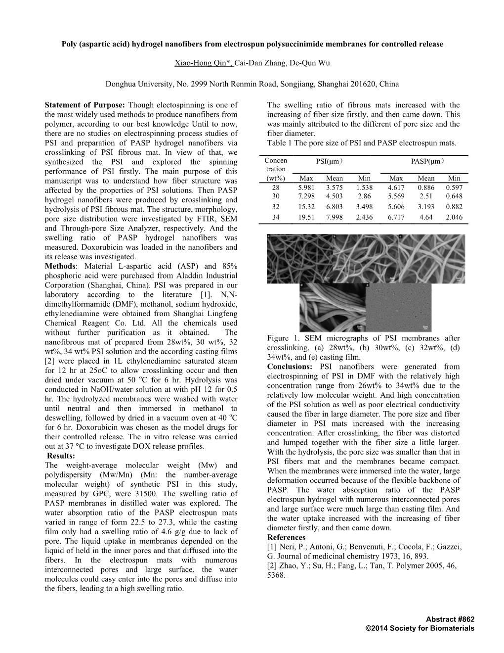 (Aspartic Acid) Hydrogel Nanofibers from Electrospun Polysuccinimide Membranes for Controlled Release