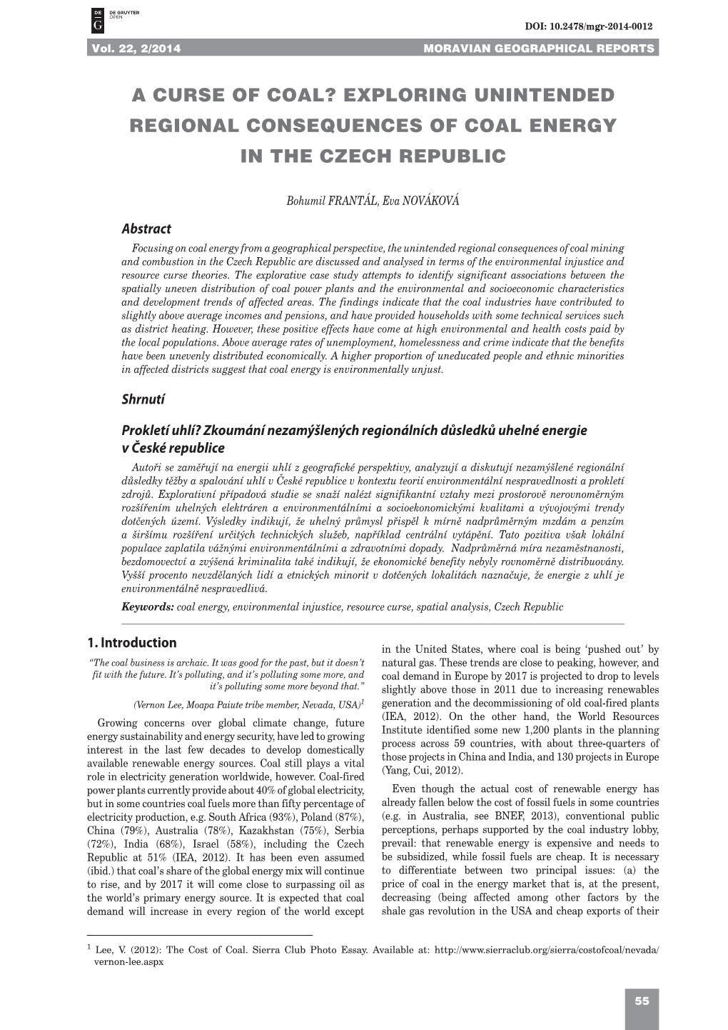 A Curse of Coal? Exploring Unintended Regional Consequences of Coal Energy in the Czech Republic