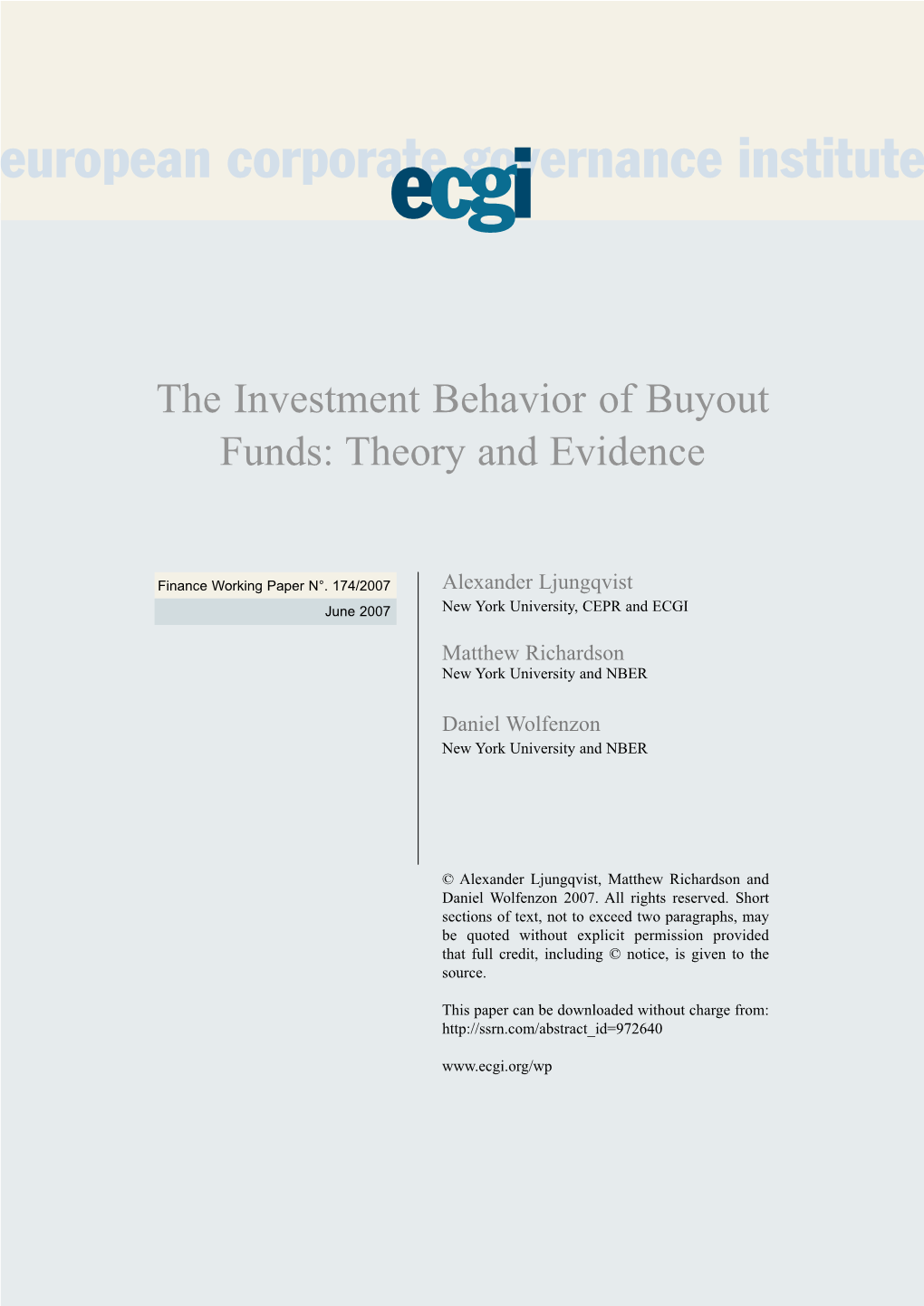 The Investment Behavior of Buyout Funds: Theory and Evidence