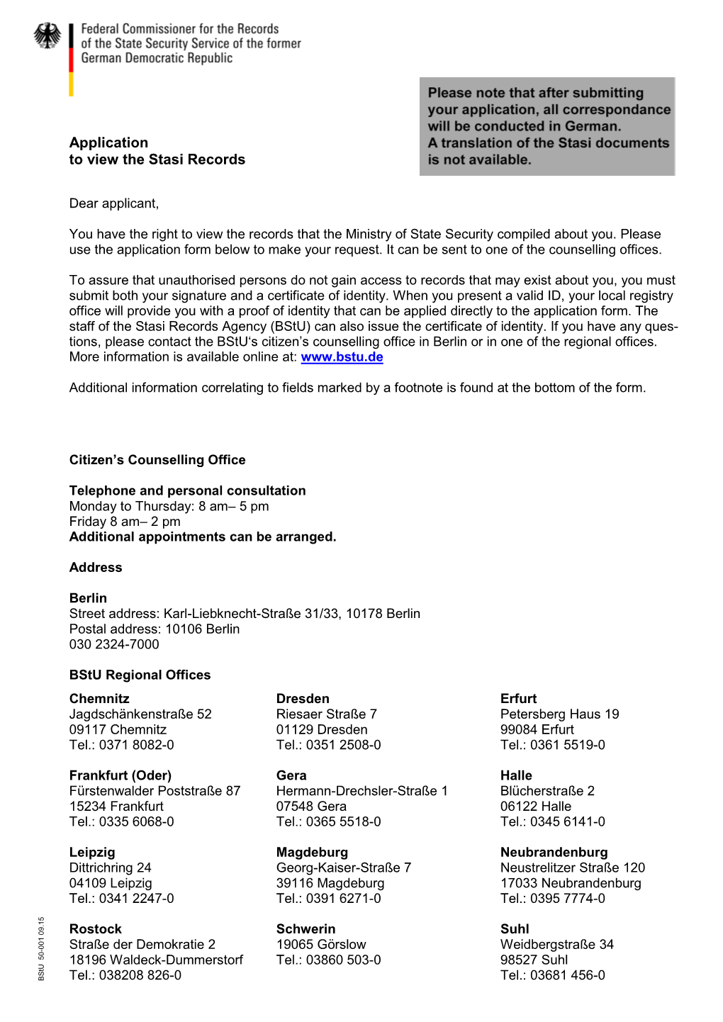 Application to View Stasi Records