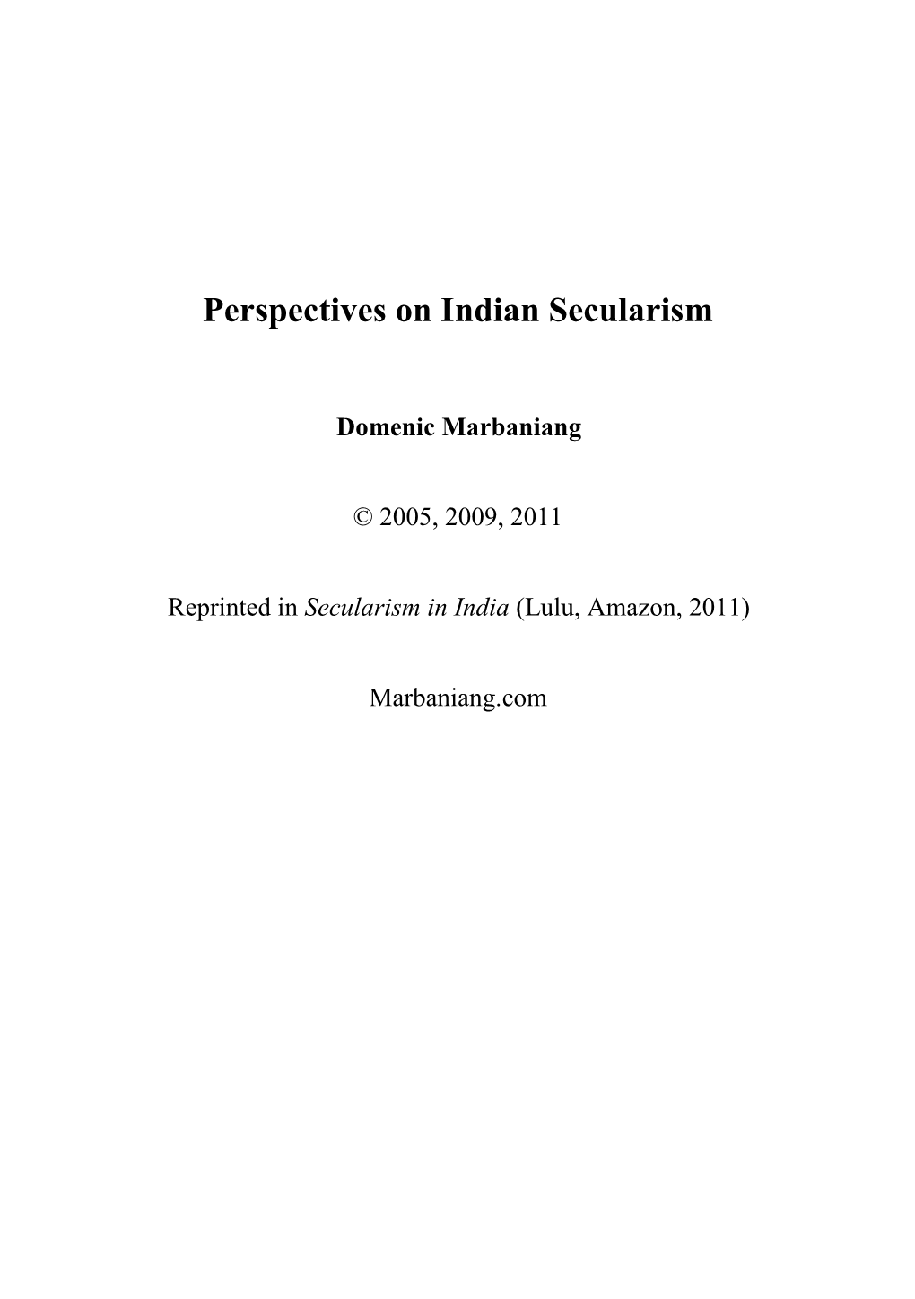 Perspectives on Indian Secularism
