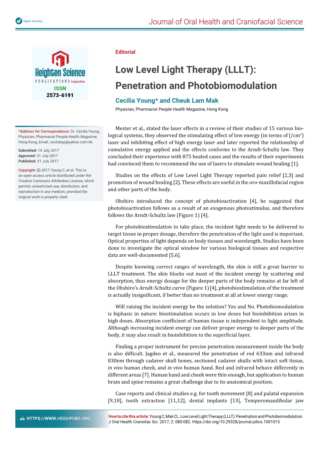 Low Level Light Therapy (LLLT): Penetration and Photobiomodulation