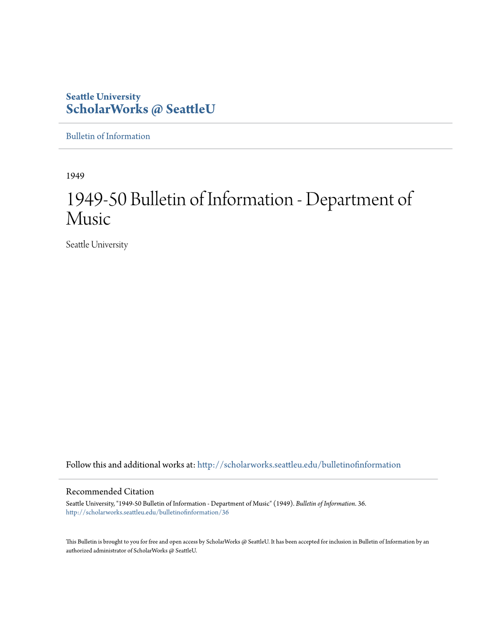 1949-50 Bulletin of Information - Department of Music Seattle Niu Versity