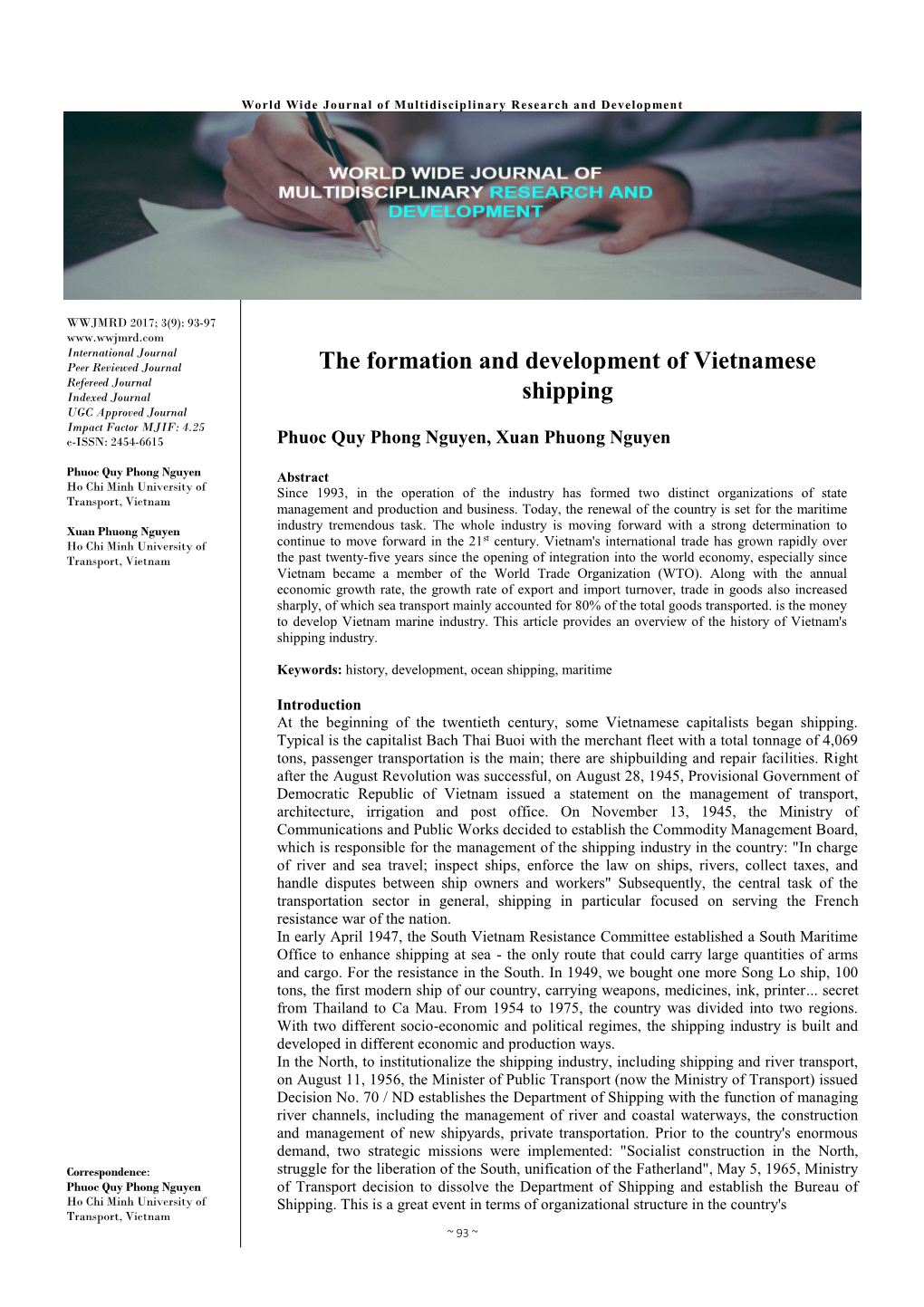 The Formation and Development of Vietnamese Shipping