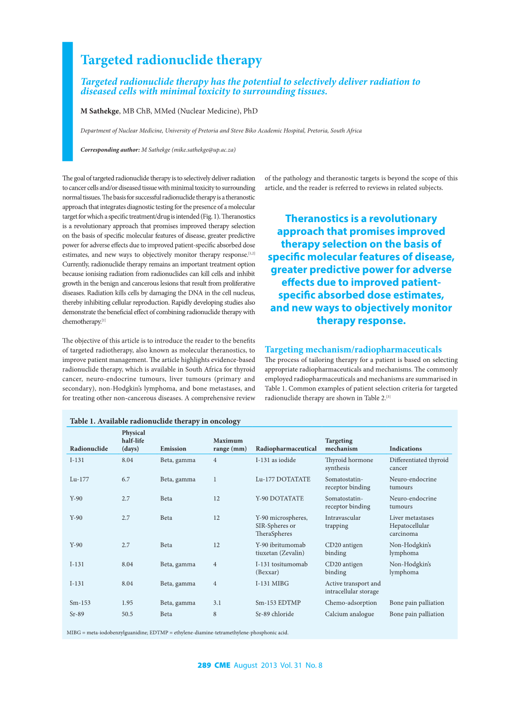 Targeted Radionuclide Therapy