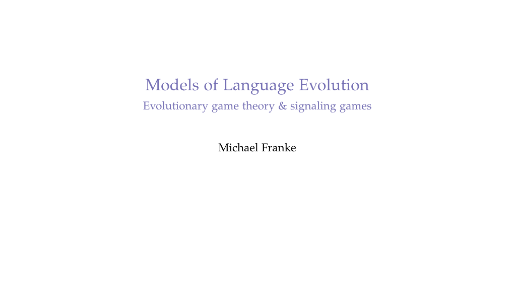 Evolutionary Game Theory & Signaling