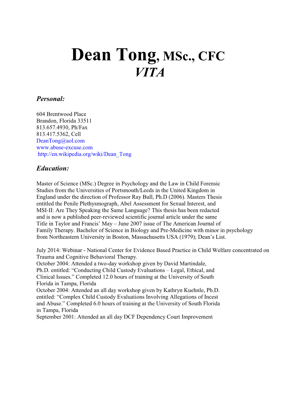 Dean Tong, Msc., CFC VITA
