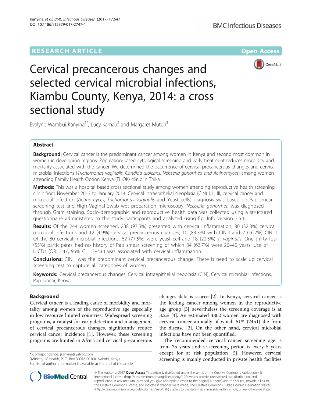 Cervical Precancerous Changes and Selected Cervical Microbial