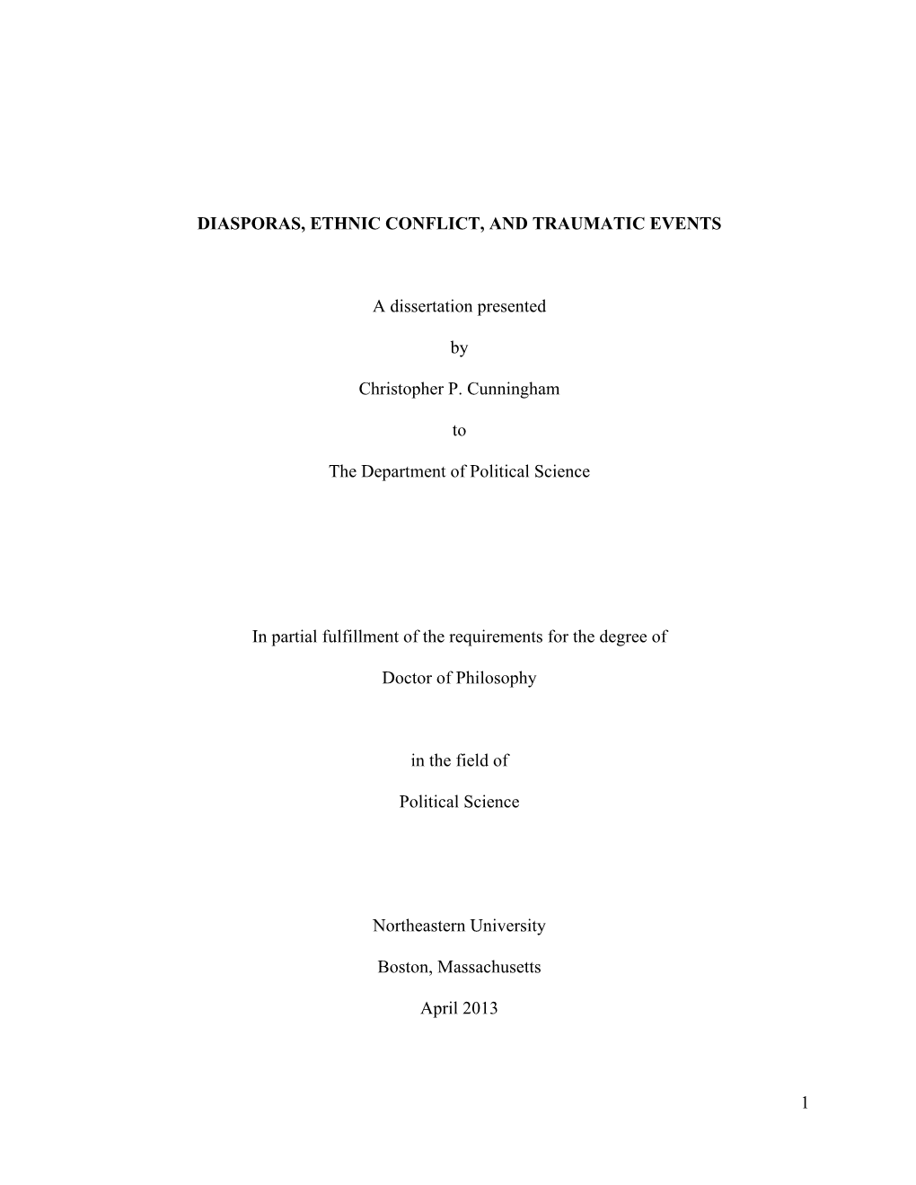 Diasporas, Ethnic Conflict, and Traumatic Events