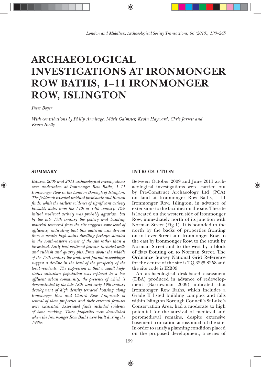 Archaeological Investigations at Ironmonger Row Baths, 1—11 Ironmonger Row, Islington