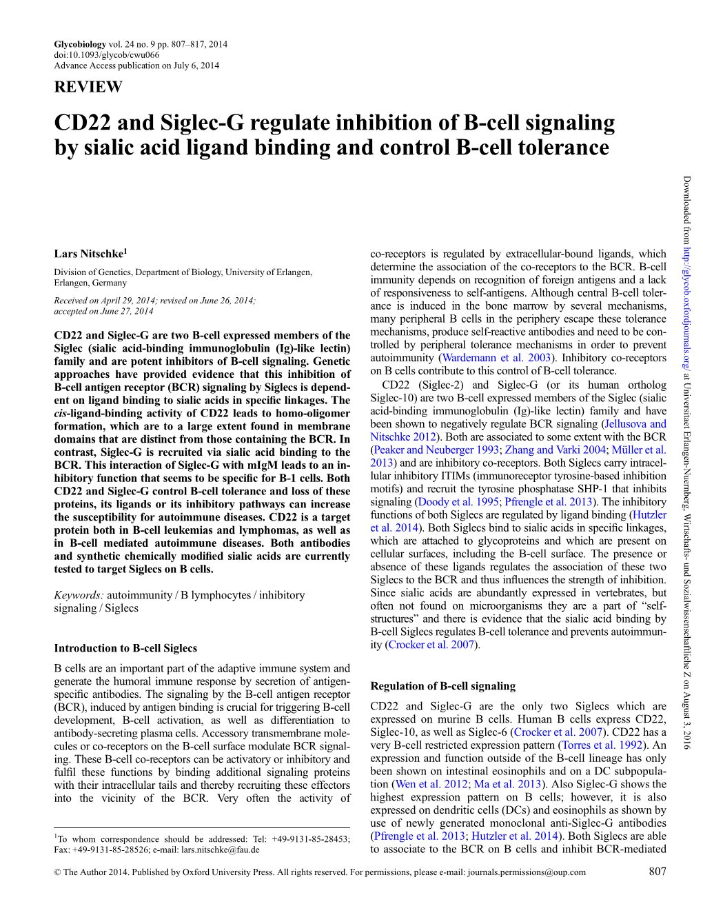 CD22 and Siglec-G Regulate Inhibition of B-Cell Signaling by Sialic Acid