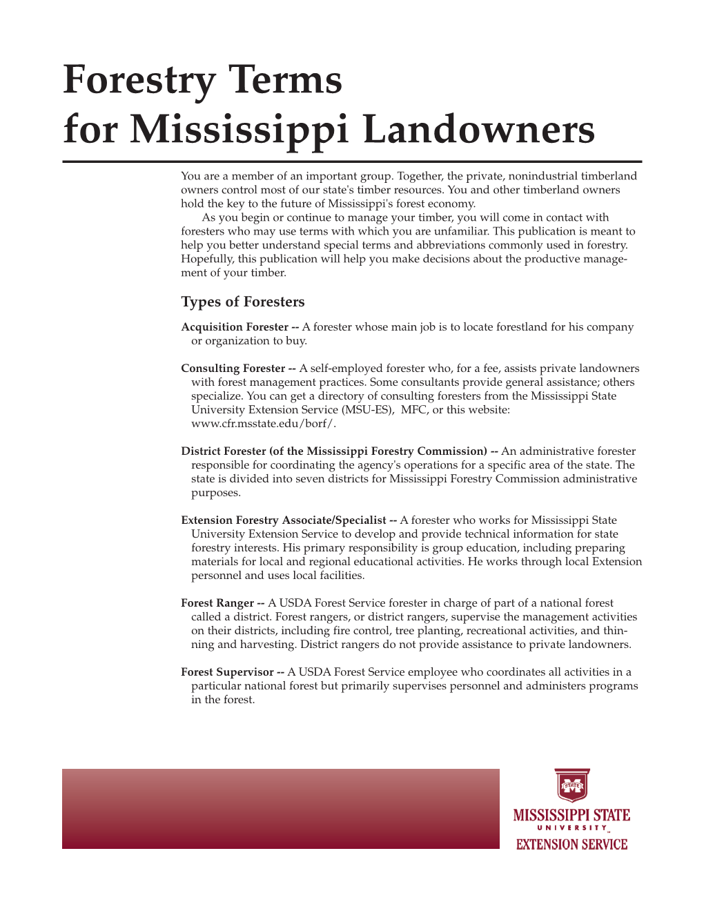 P1250 Forestry Terms for Mississippi Landowners