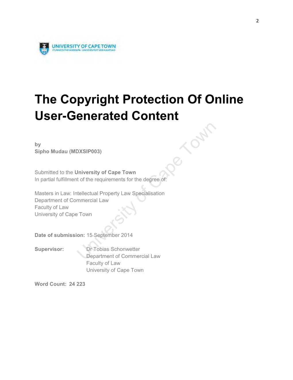 The Copyright Protection of Online User-Generated Content