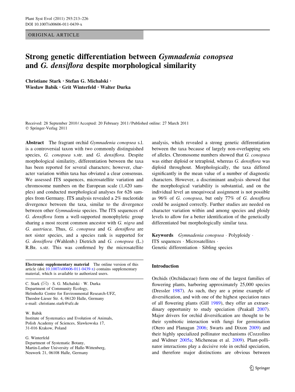 Strong Genetic Differentiation Between Gymnadenia Conopsea and G