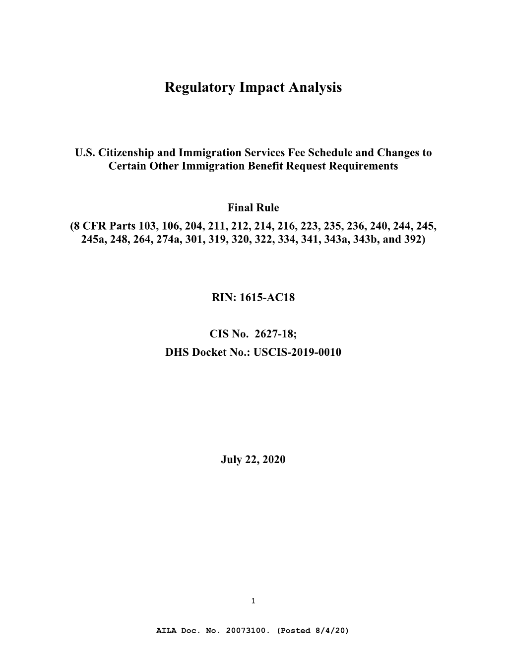 Regulatory Impact Analysis