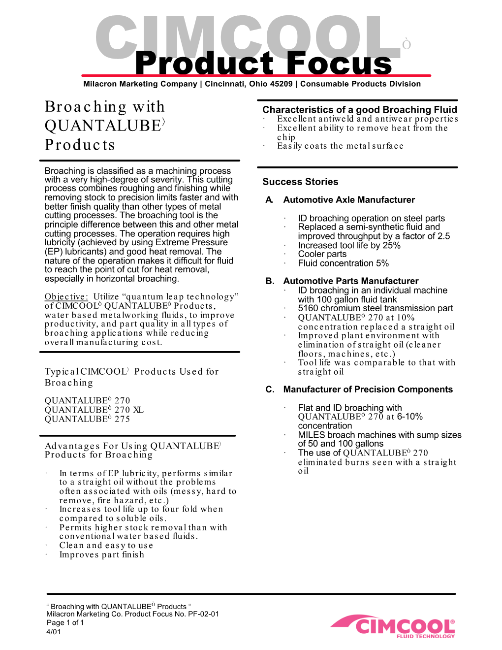 Broaching with QUANTALUBE® Products