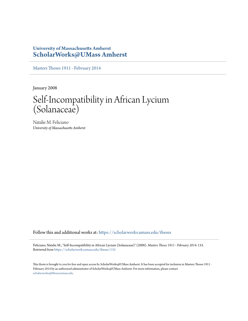 Self-Incompatibility in African Lycium (Solanaceae) Natalie M