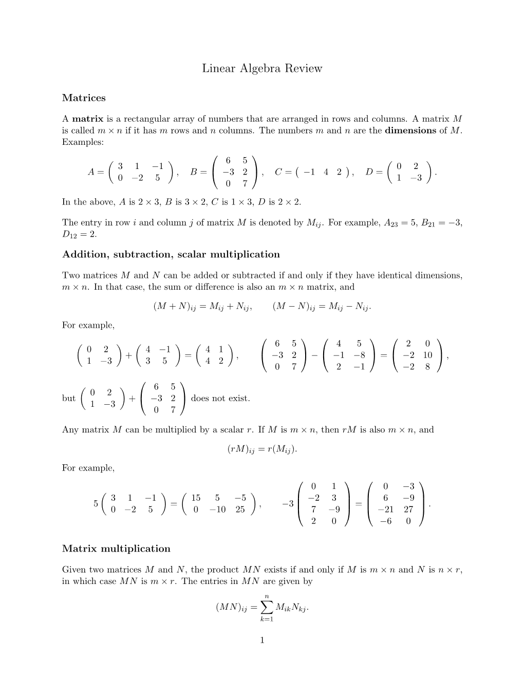 Linear Algebra Review