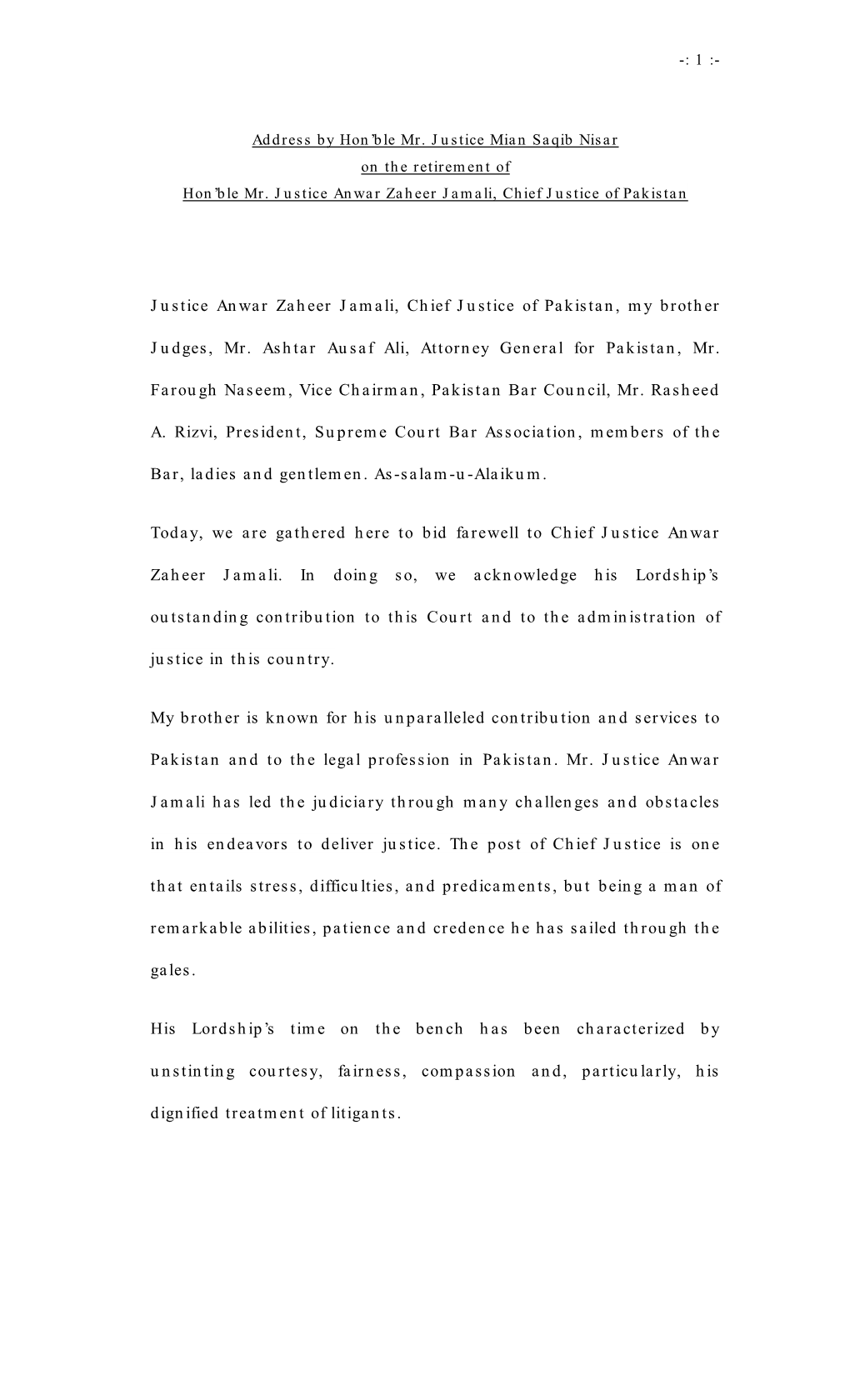 Justice Anwar Zaheer Jamali, Chief Justice of Pakistan