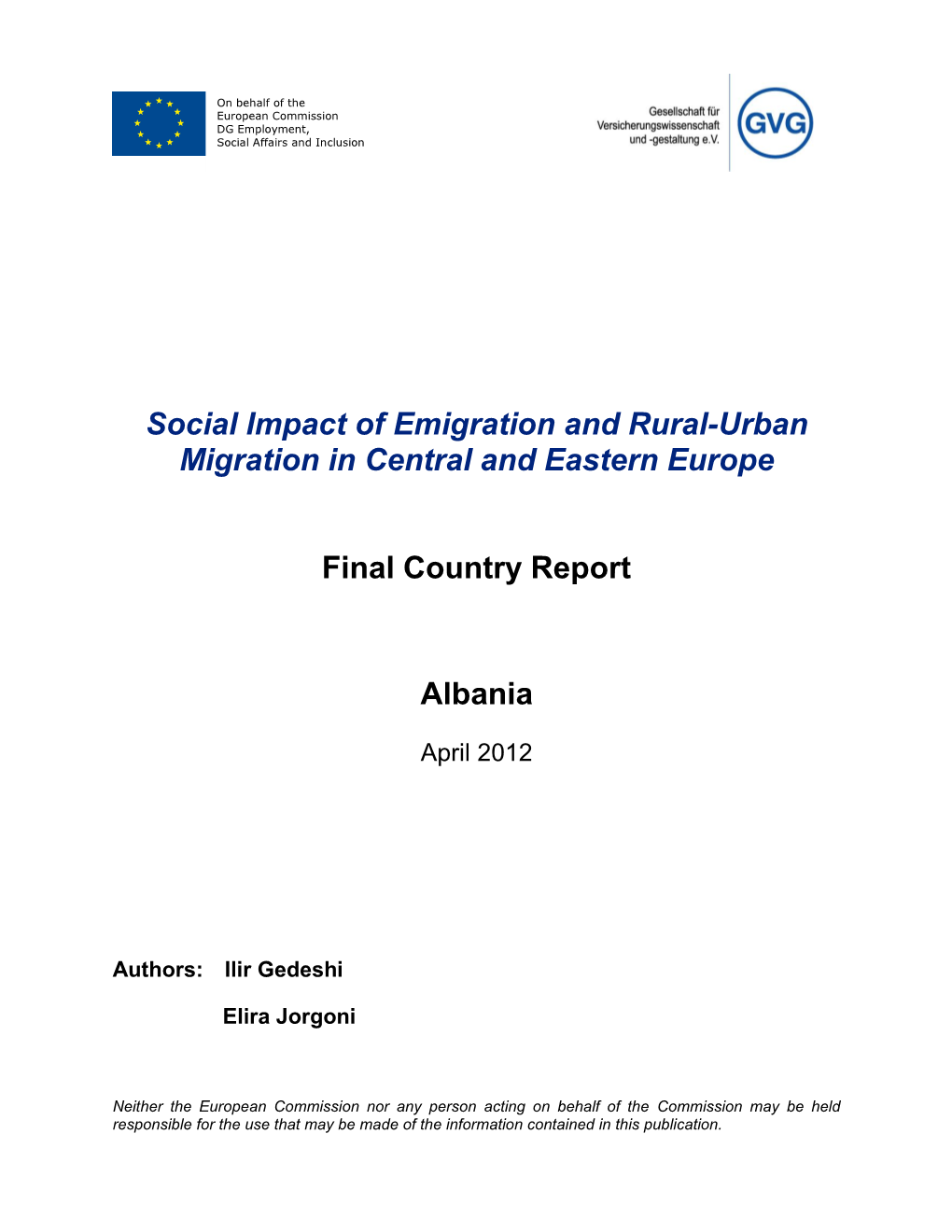 Social Impact of Emigration and Rural-Urban Migration in Central and Eastern Europe