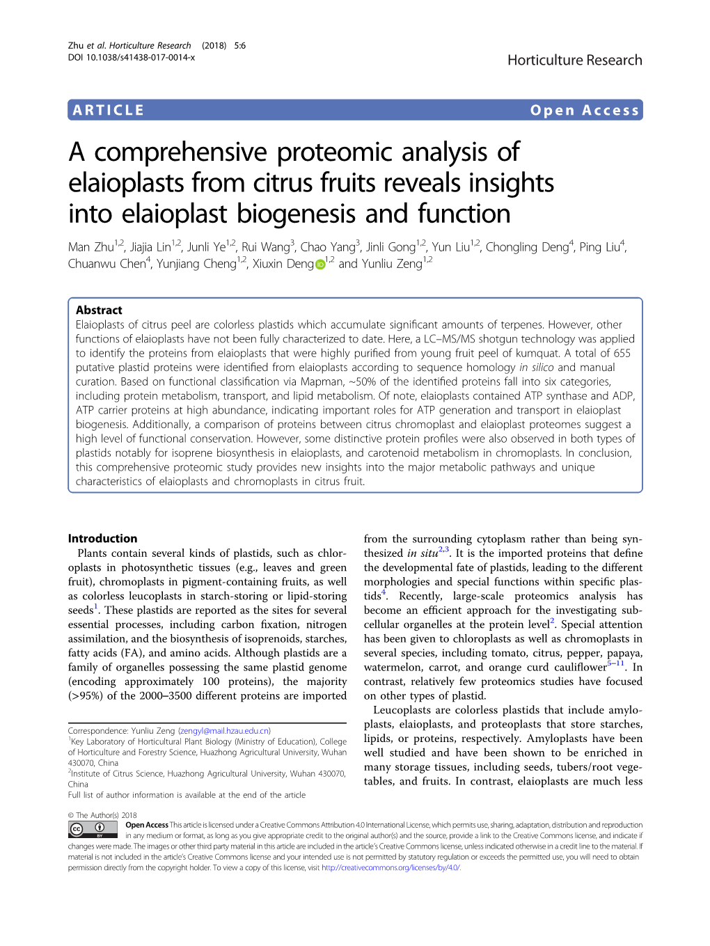 A Comprehensive Proteomic Analysis of Elaioplasts from Citrus Fruits