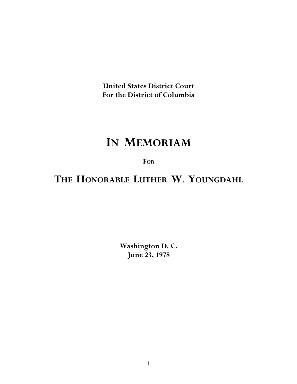 Memorial Proceedings for Luther W. Youngdahl