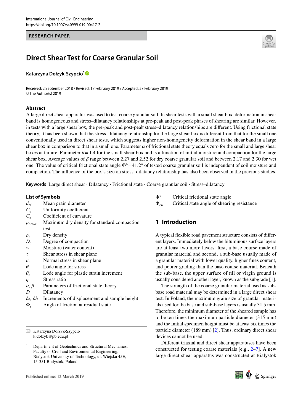 Direct Shear Test for Coarse Granular Soil