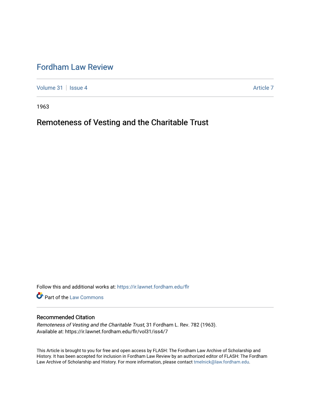 Remoteness of Vesting and the Charitable Trust