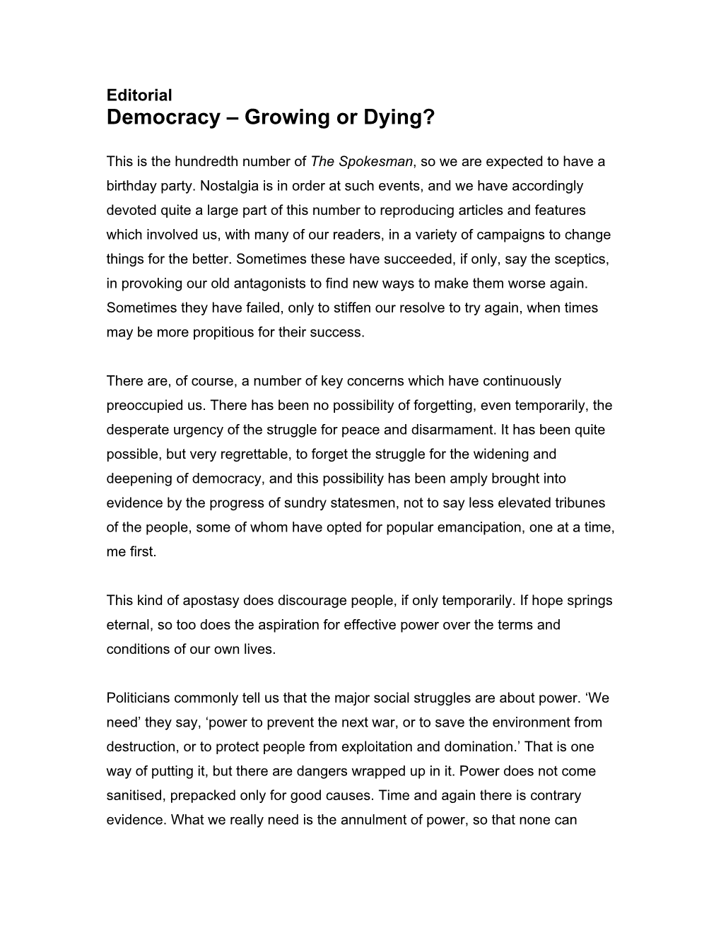 Democracy – Growing Or Dying?