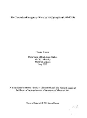 The Textual and Imaginary World of Ho Kyongbon (1563-1589) Young