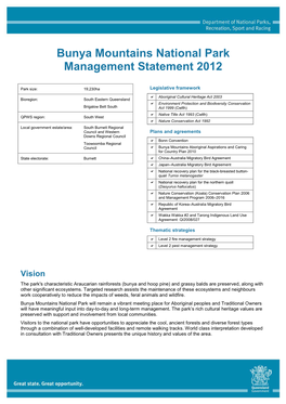 Bunya Mountains National Park Management Statement 2012