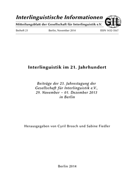 Interlinguistische Informationeninformationen Mitteilungsblatt Der Gesellschaft Für Interlinguistik E.V