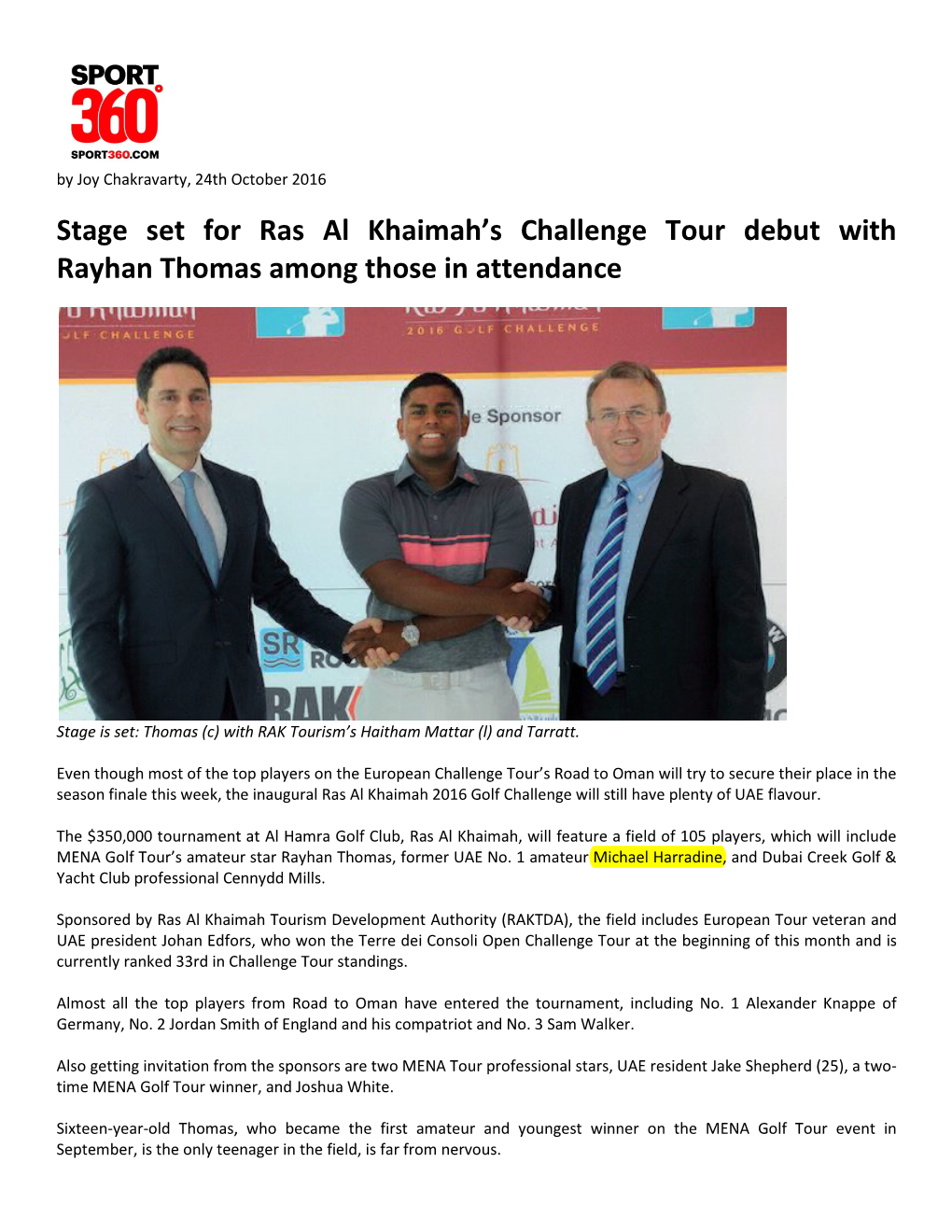 Stage Set for RAK Challenge Tour Debut with Rayhan