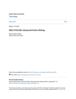 ENG 4763-600: Advanced Fiction Writing