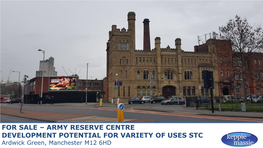 ARMY RESERVE CENTRE DEVELOPMENT POTENTIAL for VARIETY of USES STC Ardwick Green, Manchester M12 6HD