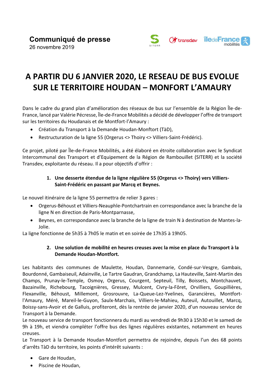 A Partir Du 6 Janvier 2020, Le Reseau De Bus Evolue Sur Le Territoire Houdan – Monfort L’Amaury