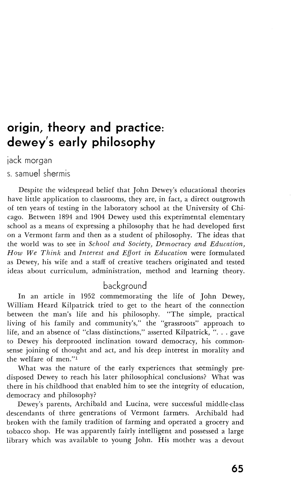 Dewey's Early Philosophy 65