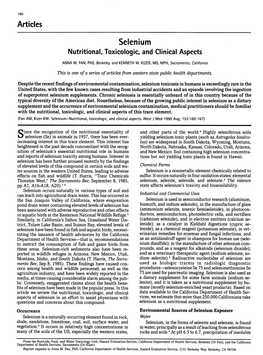 Selenium Nutritional, Toxicologic, and Clinical Aspects ANNA M