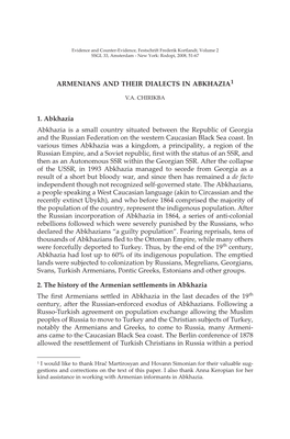 ARMENIANS and THEIR DIALECTS in ABKHAZIA1 1. Abkhazia