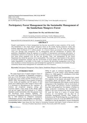 Participatory Forest Management for the Sustainable Management of the Sundarbans Mangrove Forest